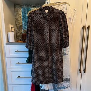 Halston Heritage Black and Tan Long Sleeve Dress